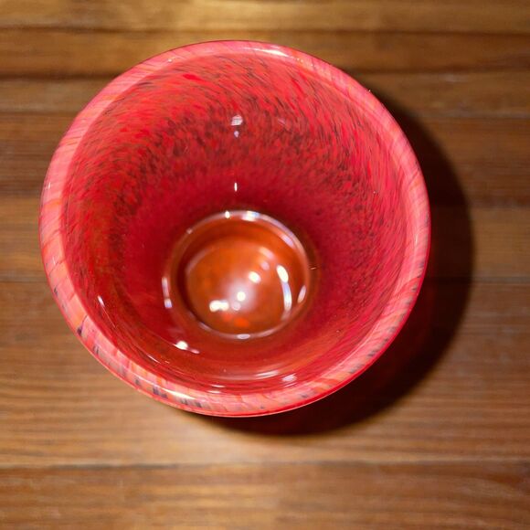 Speckled Art Glass Vase Red Orange 7x2.5 in - Picture 2 of 11